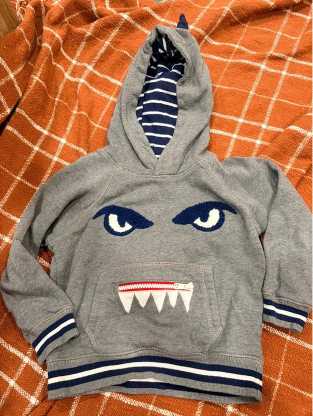 Hanna Andersson Monster Applique Zipper Mouth Pocket Hoodie Sweatshirt